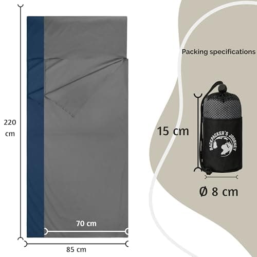 Backpacker's Journey Sleeping Bag Liner 225 g, 100% Cotton - Hygienic Travel Sheet, 70 cm Wide, No Zip — view 3