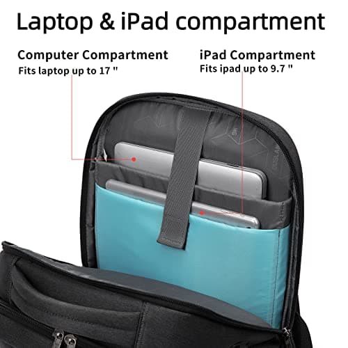 DUSLANG 17 Inch Laptop Backpack for Travel Water Resistant College Bookbag for Men/Women Laptop Bag with USB Charging Port and Tablet Sleeve Bag Compatible Protective Case, Black — view 3