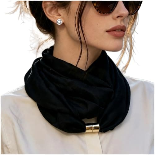 2 Pack Women Lightweight Scarf Solid Color Magnetic Neck Wrap Shawl — view 6