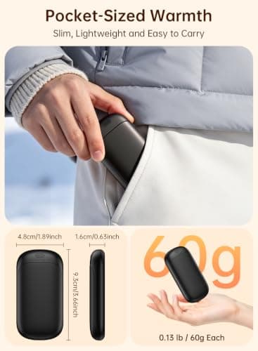 Wasuka Rechargeable Hand Warmers, 2 Pack Electric Pocket Handwarmers, 3 Heat Levels, Reusable USB Hand Warmer, Portable Hand Heater for Golf, Hunting, Camping, Winter Gifts for Men Women (Black) — view 4