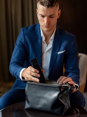 NV Holders Premium Genuine Leather Toiletry Bag for Men - The Ultimate Travel Dopp Kit and Hygiene Organizer, Perfect Men's Toiletry Travel Bag, Black, Genuine Leather Toiletry Bag — view 4