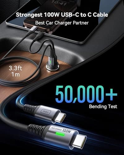 INIU Car Charger, Total 60W Cigarette Lighter Charger with 100W USB C Cable — view 4