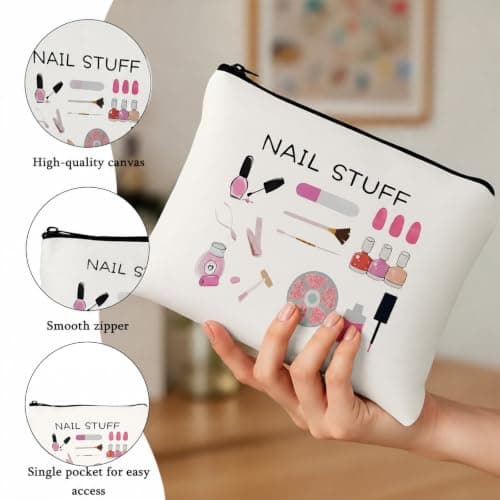 1PCS Nail Polish Organiser Bag Canvas Large Capacity 9x7in Portable Storage Case for Women Girls Manicurist DIY Travel Nail Accessories (White) — view 2