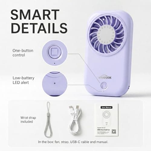 WHATOOK Mini Handheld Turbo Fan: 0.59in Ultra-Slim & 0.12lbs Light Pocket Fan, 11000 RPM Power, USB-C Rechargeable Portable Small Personal Hand Fan for Travel Essentials, Outdoor, Gift, Purple — view 6