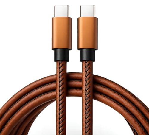 MyfavoriteK Brown PU Leather USB C to USB C Cable, Fast Charging Type C Phone Charger Cord with Gold Tips, 3.3 ft (Brown)