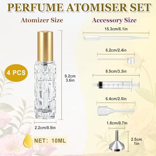Qufiiry 4 * 10ml Refillable Perfume Atomiser, Travel Perfume Bottles, Leak-Proof Small Aftershave Spray Dispenser, Mini Empty Glass Spray Bottle for Handbag, Pocket, Business Travel Essentials(Gold) — view 2