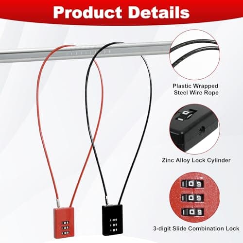 2Pcs 3-Digit Small Combination Padlocks with 50cm Cable 4mm Diameter — view 4