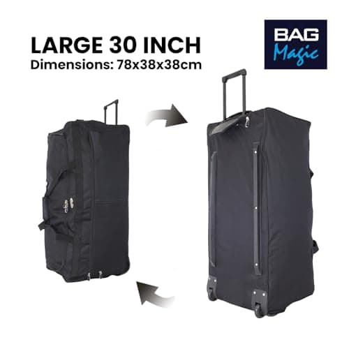 Bordlite 30" Extra Large Wheeled Holdall – Heavy-Duty 2-Wheel Travel Bag with Extendable Handle, Spacious Duffel Luggage for Holidays, Camping, Sports or Weekend Trips – Black — view 6