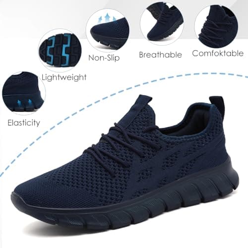 LANGFEUU Mens Trainers Breathable Lightweight Non-Slip Dark Blue UK Size 8 — view 2