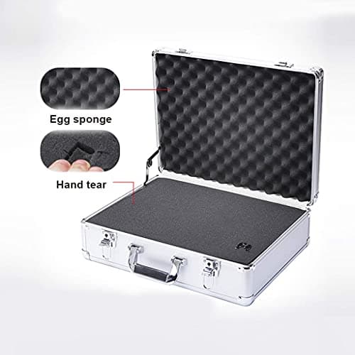 ZAANU Aluminum Hard Case, Lockable Storage Toolbox Portable Foam Briefcase Tool Case Moisture-Proof and Shock-Resistant Transport Case (Silver 350x250x120mm) — view 4