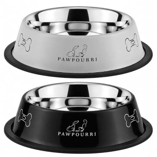 Stainless Steel Dog Bowl Pack of 2, Food & Water Bowl for Dogs, Durable Dog Feeding Bowl, Bowls for Medium Dogs, Easy to Clean, Anti-Skid Pet Bowl 24 oz (Black & Grey)