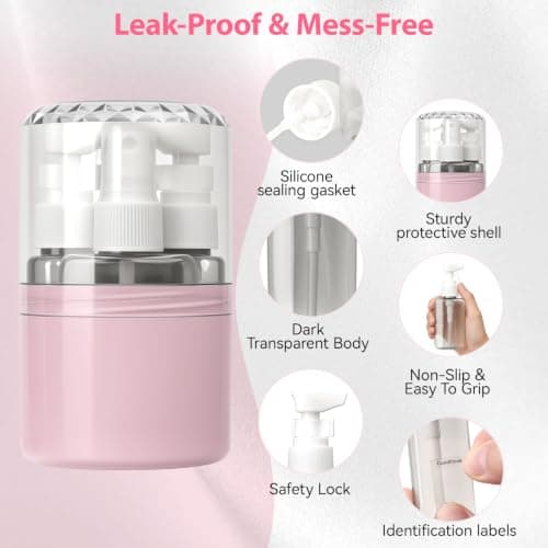 Xiuxhae Refillable Dunkle 4 In 1 Travel Bottles Set for Toiletries(PINK) — view 2
