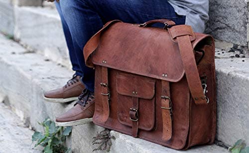 16 Inch Leather Briefcase for Men & Women, Laptop Messenger Computer Bag — view 3