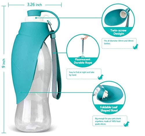BePetMia Water Bottle Travel Portable for Dogs, Lid Can Be Used As Drinking Bowl, Dog Drinking Bottle In Silicone For Outdoor Use, 580 ml (Grey) — view 4