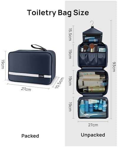 Carttiya Hanging Travel Toiletry Bag - Large Wash Bag for Men and Women, Waterproof Foldable Cosmetic Bag Make up Toiletry Bag with Hook for Business Trip, Gym, Vacation and Household (Dark Blue) — view 2