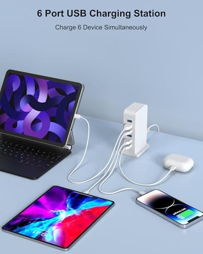 LEENFAER USB Charging Station for Multiple Devices, 25W USB Charger Block,6 Ports Charging Hub,Multi Charger（White) — view 2