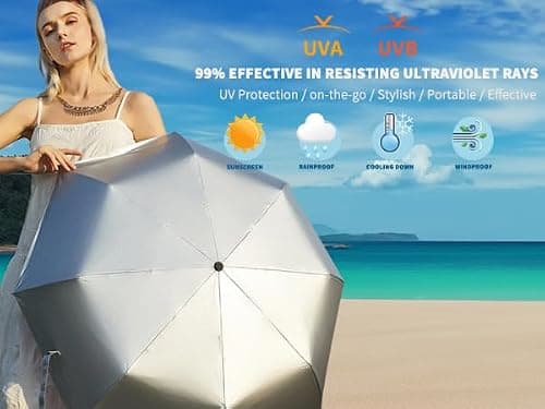 SIEPASA UV Protection Travel Compact Umbrella-Automatic Umbrellas for Rain-Compact Folding Umbrella, Travel Umbrella, Small Portable Windproof Umbrellas for Men Women Teenage.(Silver/Black) — view 5
