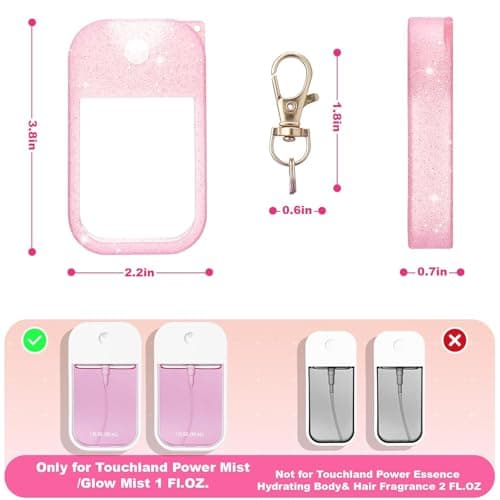 Hotcho 2Pcs Hand Sanitizer Bottle Compatible with Touchland Spray 1Fl Oz/30ml,Silicone Case with Keychain,Suitable for Travel and Portability (Pink and White) — view 2