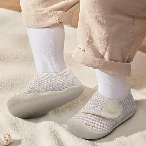 JIASUQI Baby Shoes Breathable Baby First Walking Shoes Wide Infant Sneakers Lightweight Barefoot Toddler Shoes(Beige 118,6-12Months) — view 2