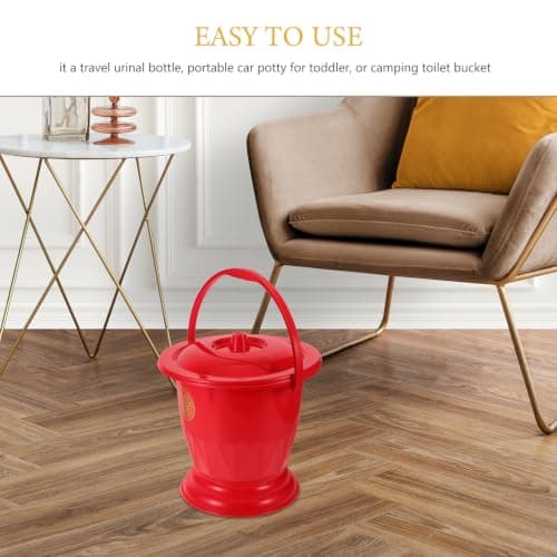 Red Wedding Chamber Pot with Lid Portable Plastic for Travel Camping — view 3