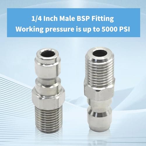Hoypeyfiy 2Pcs 1/4 Inch BSP Male Pressure Washer Adapter 1/4 Inch BSP Male Thread Fitting Quick Connect Socket Plug Stainless Steel Coupler for Pressure Washer Outlet Spray Lance 5000 PSI — view 6