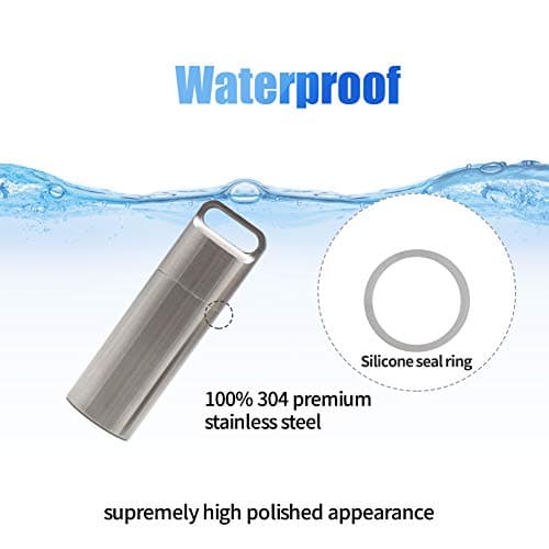 Waterproof Stainless Steel Pill Case Keychain, Durable Travel Pill Box Bottle Holder Tough for Men Purse Pocket Outdoor Emergency Kit — view 2