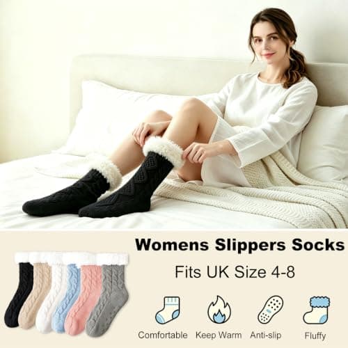 Womens Fleece Lined Slipper Socks, Non Slip Grips Warm Fluffy House Socks — view 6