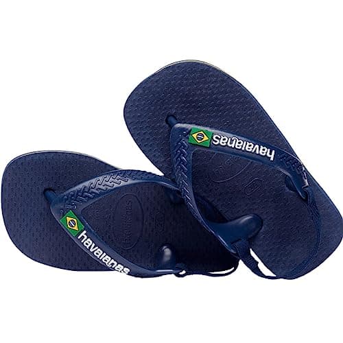 Havaianas Baby Brasil Logo II Unisex baby FlipFlop Navy Blue/Citrus Yellow 1/2 UK Child — view 4