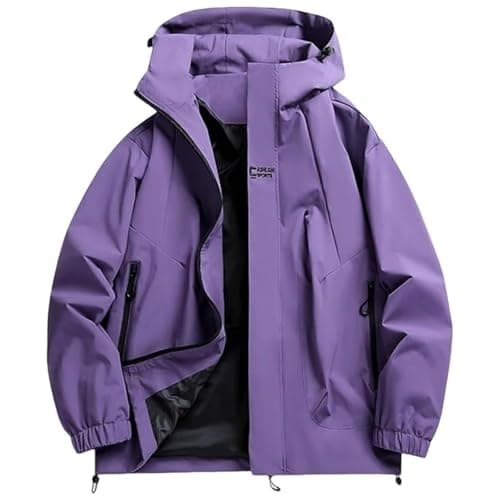 Anbiryeik Womens Lightweight Waterproof Jackets with Hood Pockets Breathable Windproof Raincoat Softshell Packable Windbreaker Zip Up Outerwear Outdoor Travel Fall Hiking Cycling Walking Purple XXL — view 4