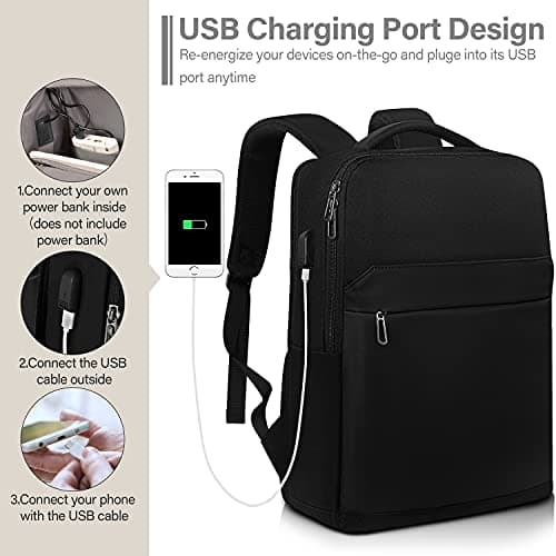 SONAMBULO Laptop Backpack for Men, 15.6 Inch Waterproof Rucksack with USB Charging Port, Durable Business Computer Bag for Work, Travel, College and School - Black — view 2