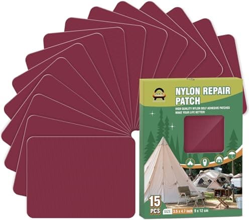 15 Pieces 9 x 12 cm Nylon Repair Patches Nylon Fabric Patch Self-Adhesive Tent Repair Tape Waterproof Lightweight Repair Patches Repair Patch Kit for Clothing Down Jacket Bag (Burgundy)