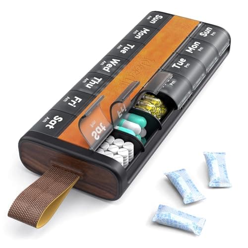 Ideerfit AM PM 7 Day Pill Organiser with Leather-Look Cover, Black