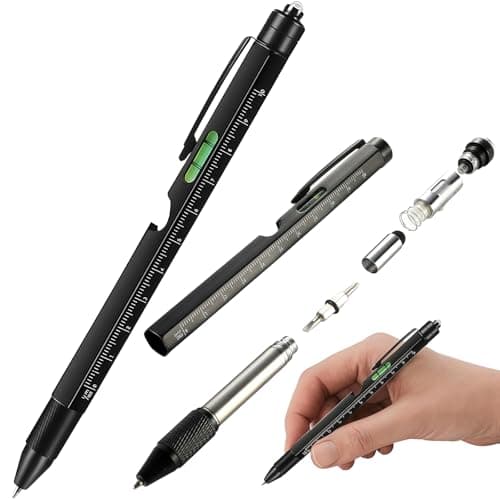 Omeblos Gifts for Men, 9 in 1 Multi Tool Pen with LED Light, Screwdriver, Stylus, Ruler, Level, Corkscrew, Cool Gadget for Him, Mens Gifts for Christmas, Stocking Fillers for Men