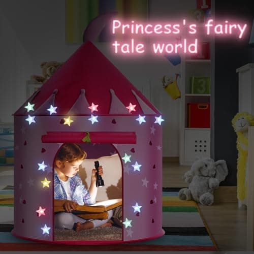 HOTUT Kids Pop Up Play Tent, Kids Play Tent with Multi-Coloured Star Lights, Sensory Tents for Children, Foldable Pop Up Playhouse Fun Toy, Playhouse for Kid Childs Princess Toy Gifts for Girls & Boys — view 3