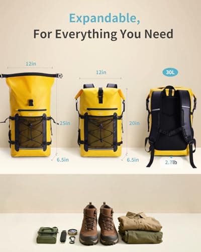 ECOHUB 30L Yellow Waterproof Dry Bag Backpack, Roll-Top Closure, Multi-Sport, Adult — view 4