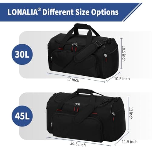 LONALIA 45L Sports Holdall Bags for Men, Gym Duffle Bag, Black — view 5