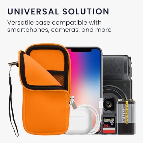 kwmobile Universal Phone Pouch Size XXL - 7" - Neoprene Smartphone Pouch with Zip - Water-Repellent Mobile Phone Case - Sleeve in Neon Orange — view 4