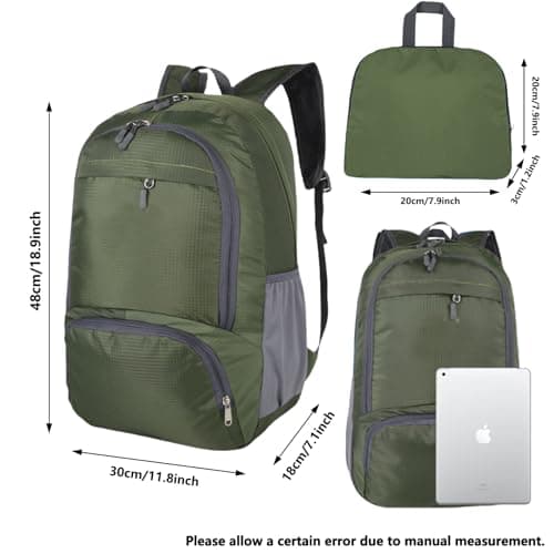 GUZHAIREN 30L Foldable Backpack, Waterproof Rucksack for Men Women, Green — view 2