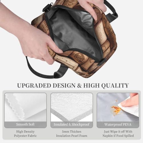 MKNAZ Wine Cork Printed Insulated Lunch Bag, Reusable Cooler Tote Lightweight Waterproof Lunch Tote Bag for Work, School, Travel & Outdoor Activities — view 5