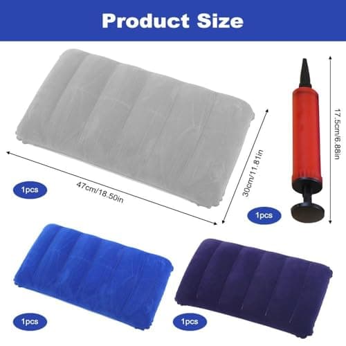 LINISITING 3 Pcs Inflatable Pillows for Camping, Water-Resistant Soft Flocked Blow Up Cushion, Portable Compressible Pillow for Traveling Hiking Office Fishing with a Manual Air Pump — view 2