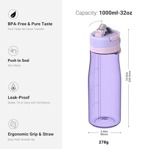 Sparrow Water Bottle 1L - One-Tap TouchFlow Water Bottles with Straw - Non-Toxic - BPA Free Tritan Bottles - Leak Proof & Sustainable Drinks Bottle for Sports, Outdoors — view 3