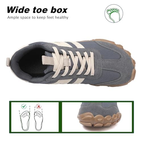 AONETIGER Wide Toe Box Barefoot Shoes Men Women Zero Drop Grey,3UK — view 4