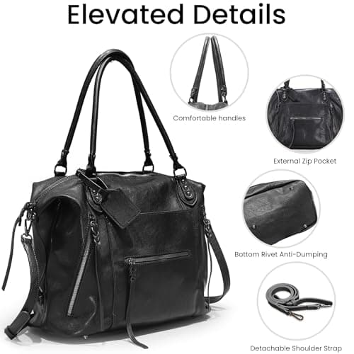 1901 SOCIETY Womens Large Hobo Handbags with Adjustable Strap, Black — view 5