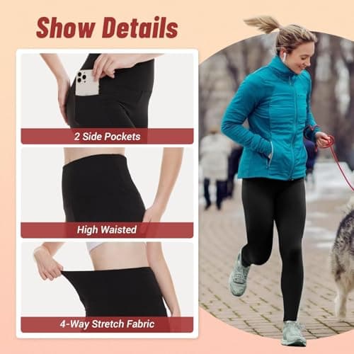 2 Pack Thermal Leggings with Pockets Women Fleece Lined High Waisted Pants — view 5