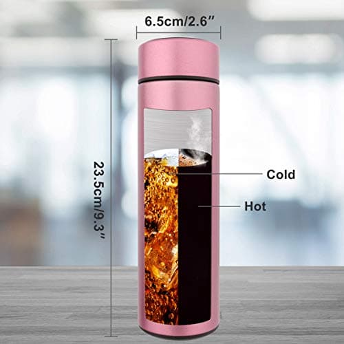 QiCheng&LYS 500ML Travel Mug with Temperature Display 304 Stainless Steel, Double Walled Vacuum Insulation Cup for Heat and Cold Water(Pink) — view 5