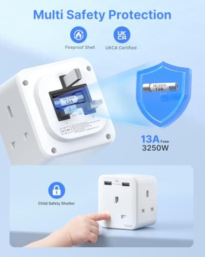 VINTAR Plug Adaptor with 2 USB, 3 Way Plugs Extension Multiplug Socket — view 6