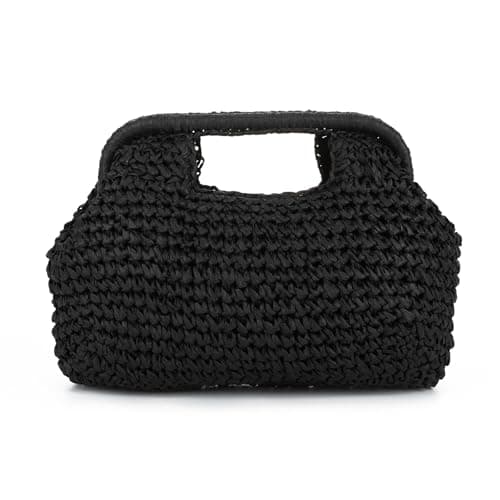 EVEOUT Straw Clutch for Women Summer Boho Faux Raffia Beach Purse Bag Holiday Woven Handbag with Chain for Wedding Party & Daily Use