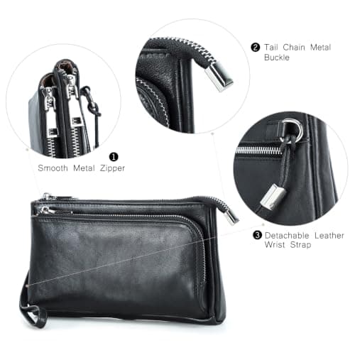 Electronic Organizer Zipper Bag Tech Kit, Top Grain Leather Handmade, Portable Compact Travel Apple Accessories Storage Pouch Fits Phone, USB Cables, Power Banks, Chargers, Hard Drive, Black — view 6