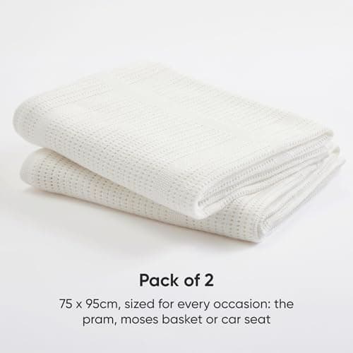 Bloomsbury Mill - Cellular Blankets Baby - 100% Organic Cotton - 2 Pack - Cloud - White - Newborn Essentials - Soft Breathable Baby Blankets for Pram, Cot, Moses Basket - 75x95cm — view 3