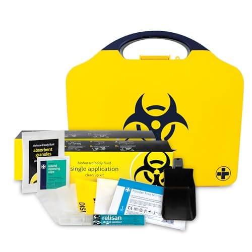 Reliance Medical - Biohazard Body Fluid Clean-Up Kit for The Treatment of Infectious Micro-Organisms - 2 Single Application Packs- Black/Yellow Wall Mountable Box